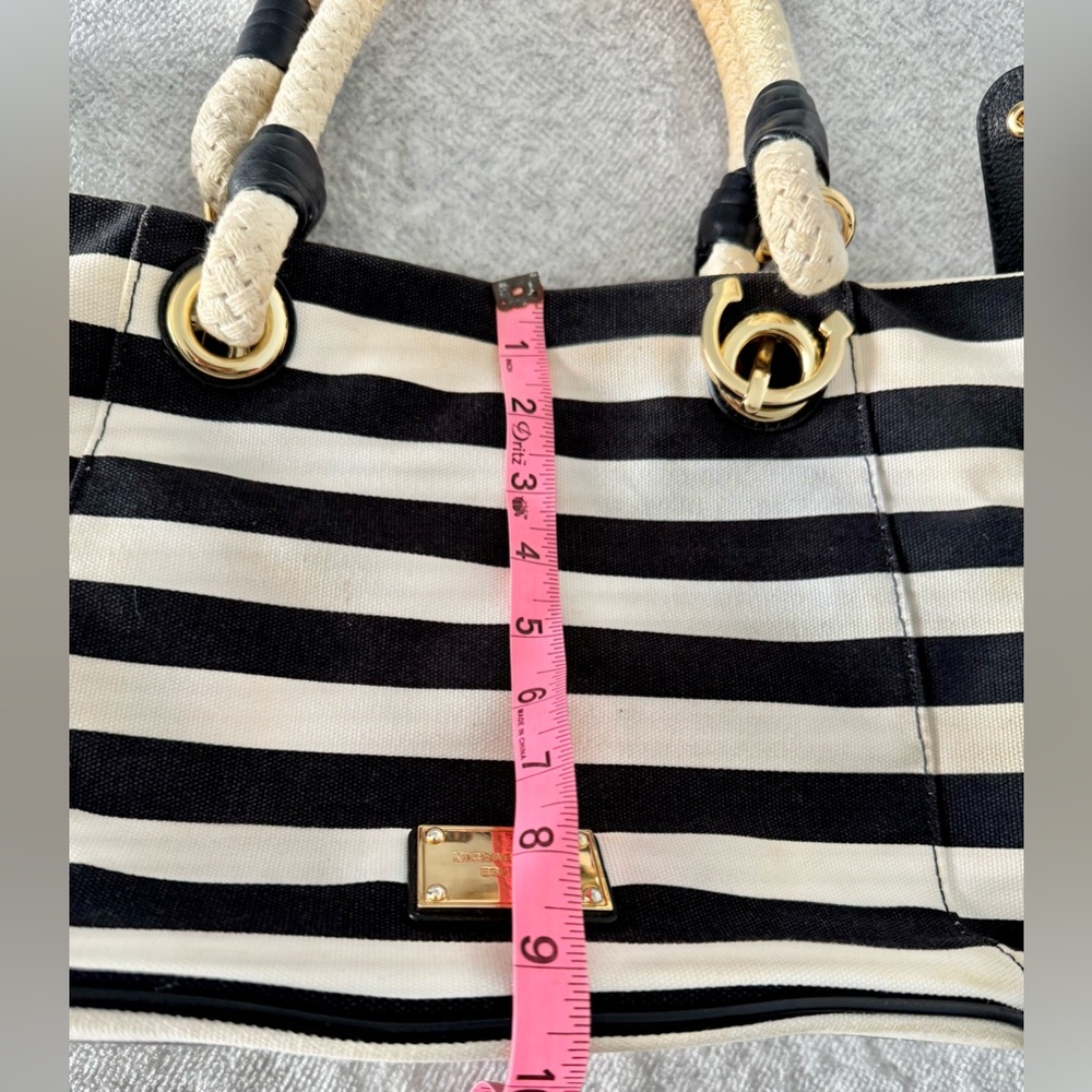 Michael Kors Striped Black and Cream Canvas Tote with Rope Handles - Picture 11 of 11